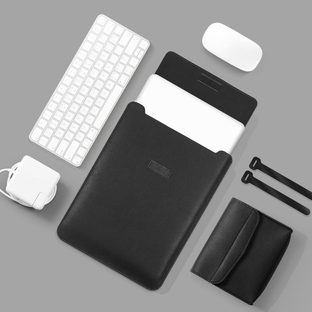 Lightweight Leather Computer Bag - 4-in-1 Portable - Fits 15.4 / 15.6 / 16.1 Inches - Black
