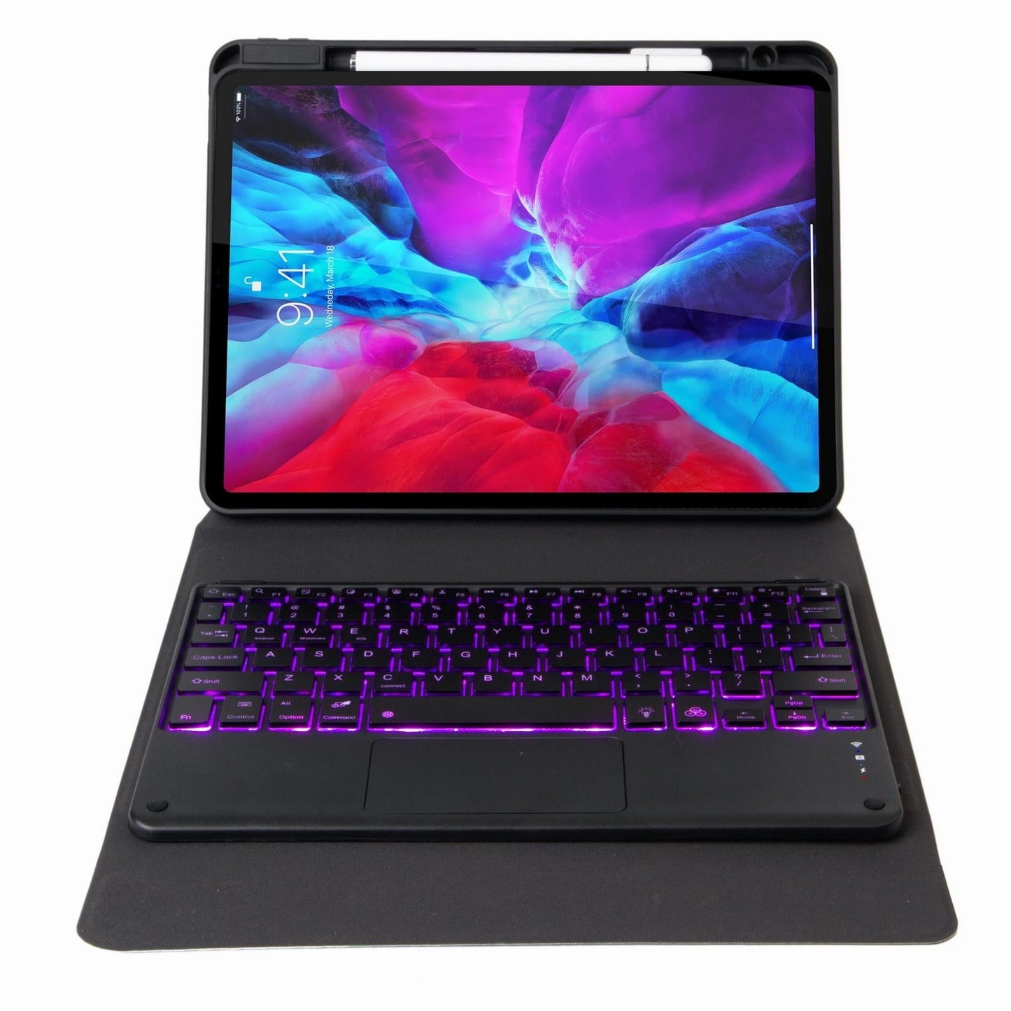Bluetooth Keyboard Leather Case For Ipad Pro 11 With Three-Fold Holder & Backlight - Black