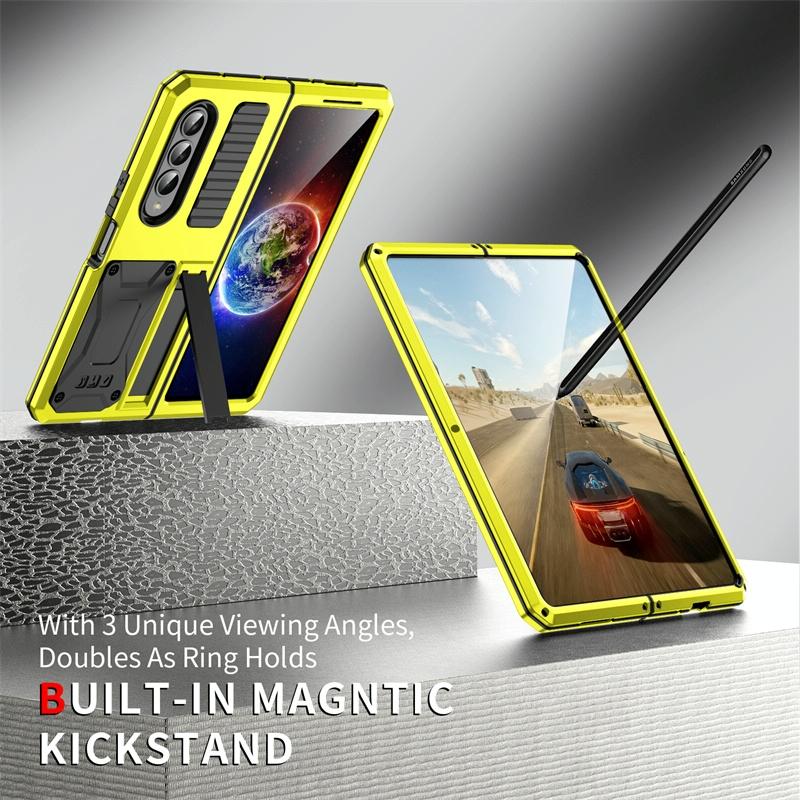 For Samsung Galaxy Z Fold4 5G Shockproof Metal Case With Holder - Silver