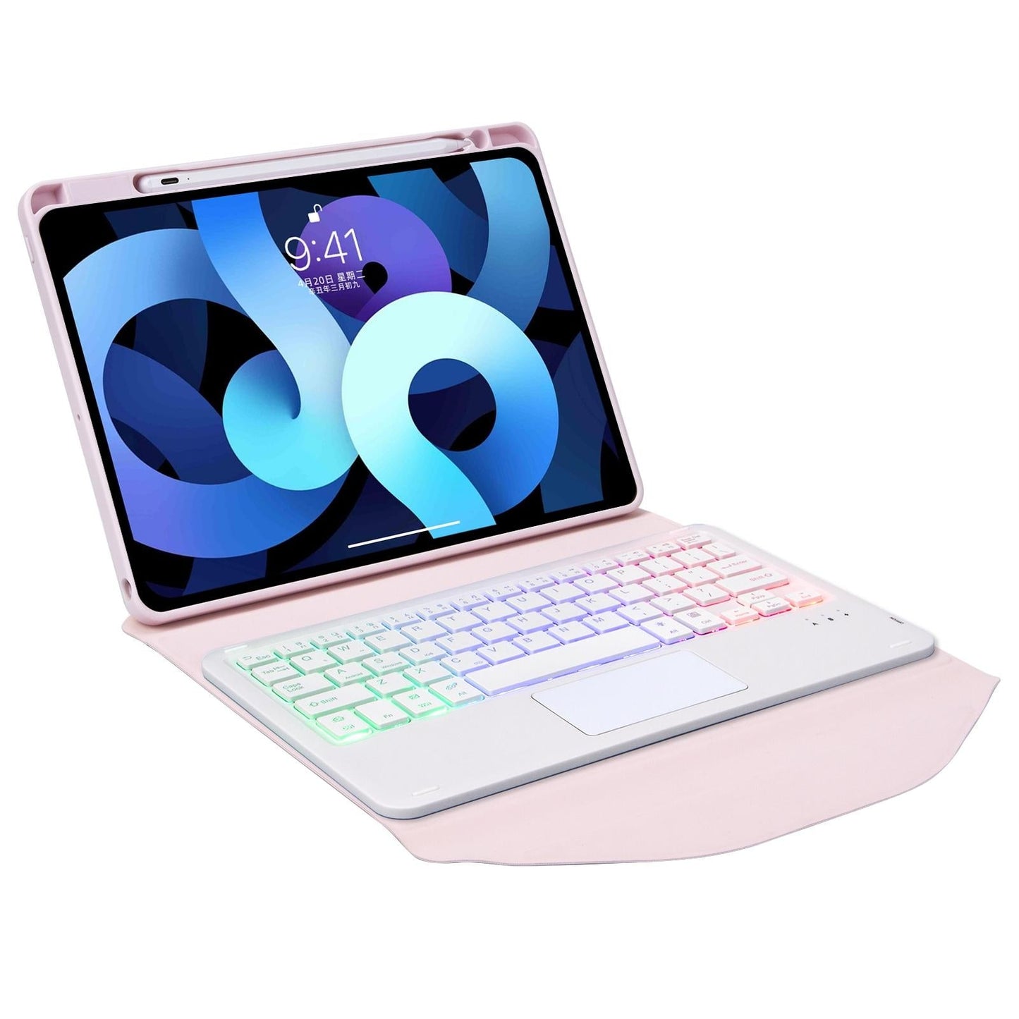 Bluetooth Keyboard Leather Case For Ipad 10.2 - Touchpad Backlight Pen Slot - 2021 / 2020 / 2019 - Sky Blue