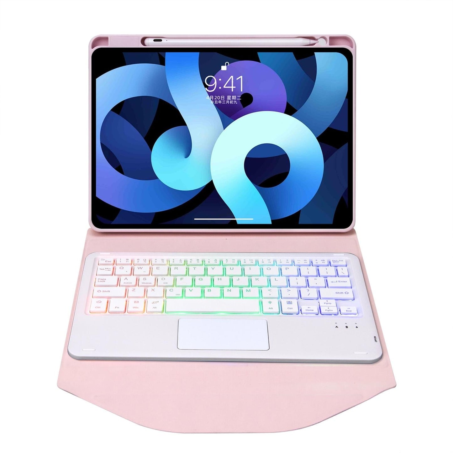 Bluetooth Keyboard Leather Case For Ipad 10.2 - Touchpad Backlight Pen Slot - 2021 / 2020 / 2019 - Sky Blue