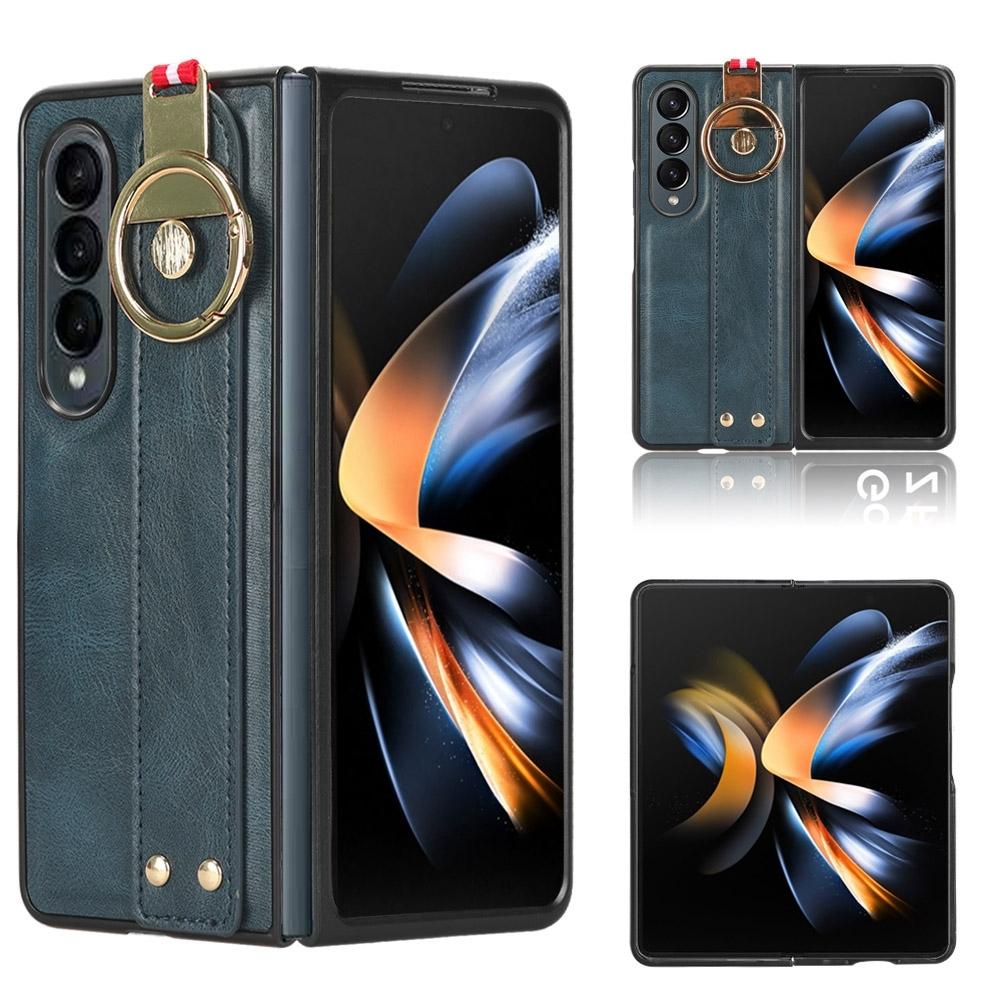 For Samsung Galaxy z Fold4 5G Leather Wristband Phone Case - Back Cover - Green