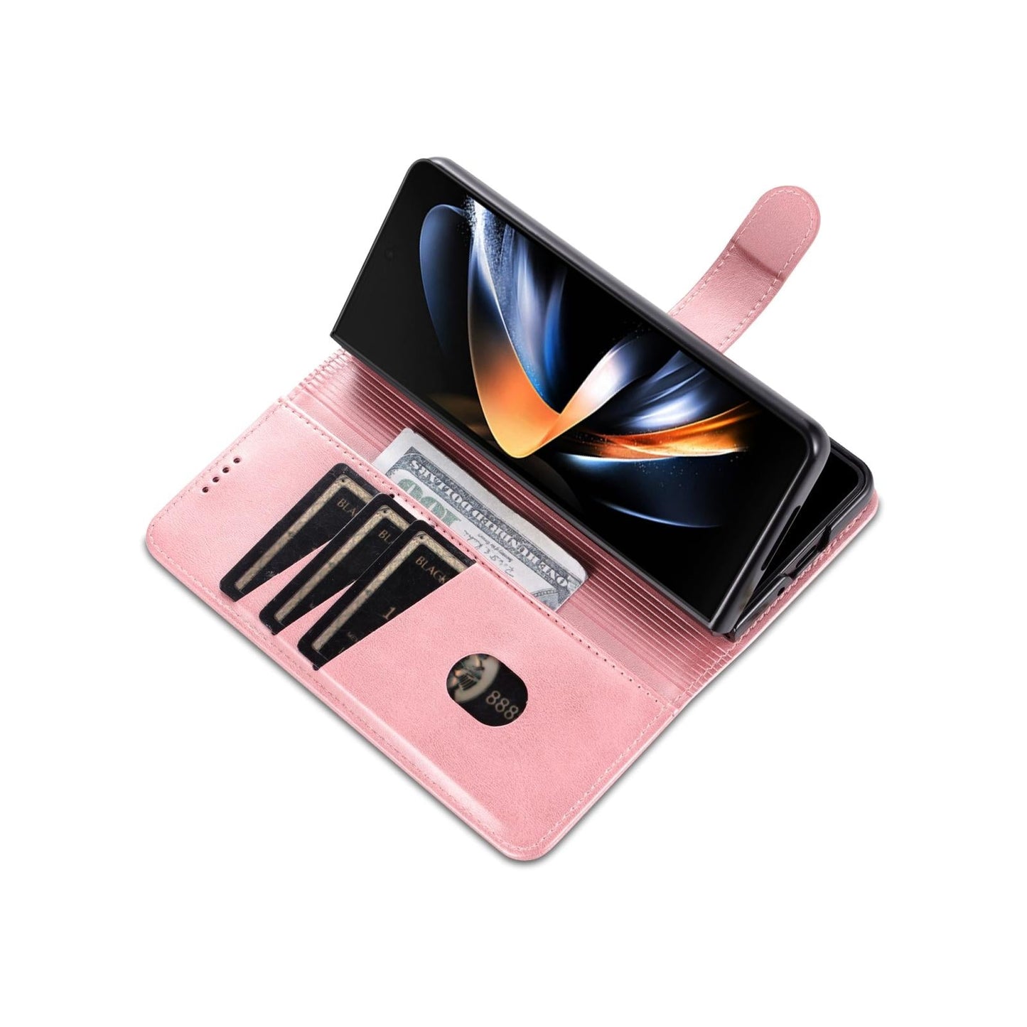 For Samsung Galaxy Z Fold4 5G Leather Phone Case - Smooth Calf Texture - Rose Gold