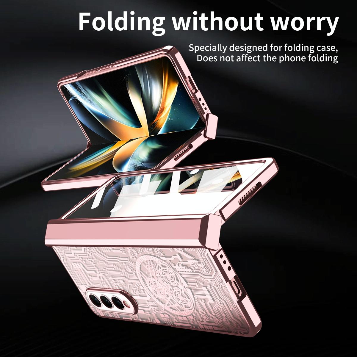 For Samsung Galaxy Z Fold4 5G Foldable Electroplated Phone Case - Mechanical Legend 4. - Black