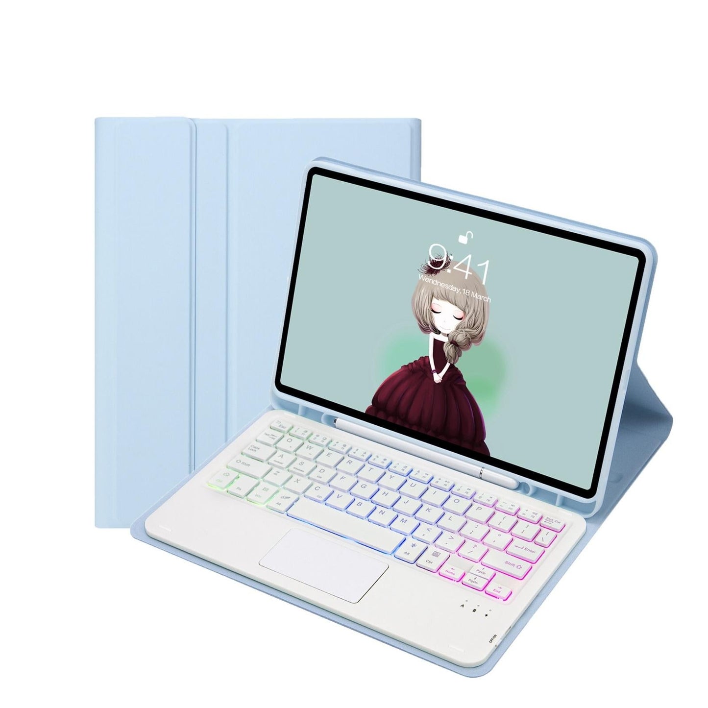 Bluetooth Keyboard Leather Case For Ipad 9.7 2018 & 2017 / Pro 9.7 / Air 2 With Touch Pad & Backlight - Purple