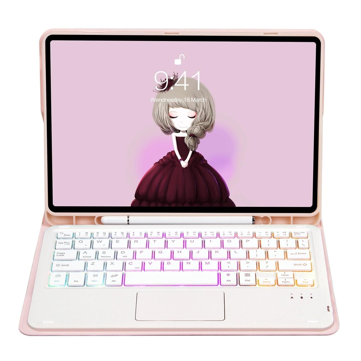 Bluetooth Keyboard Leather Case For Ipad 9.7 2018 & 2017 / Pro 9.7 / Air 2 With Touch Pad & Backlight - Purple