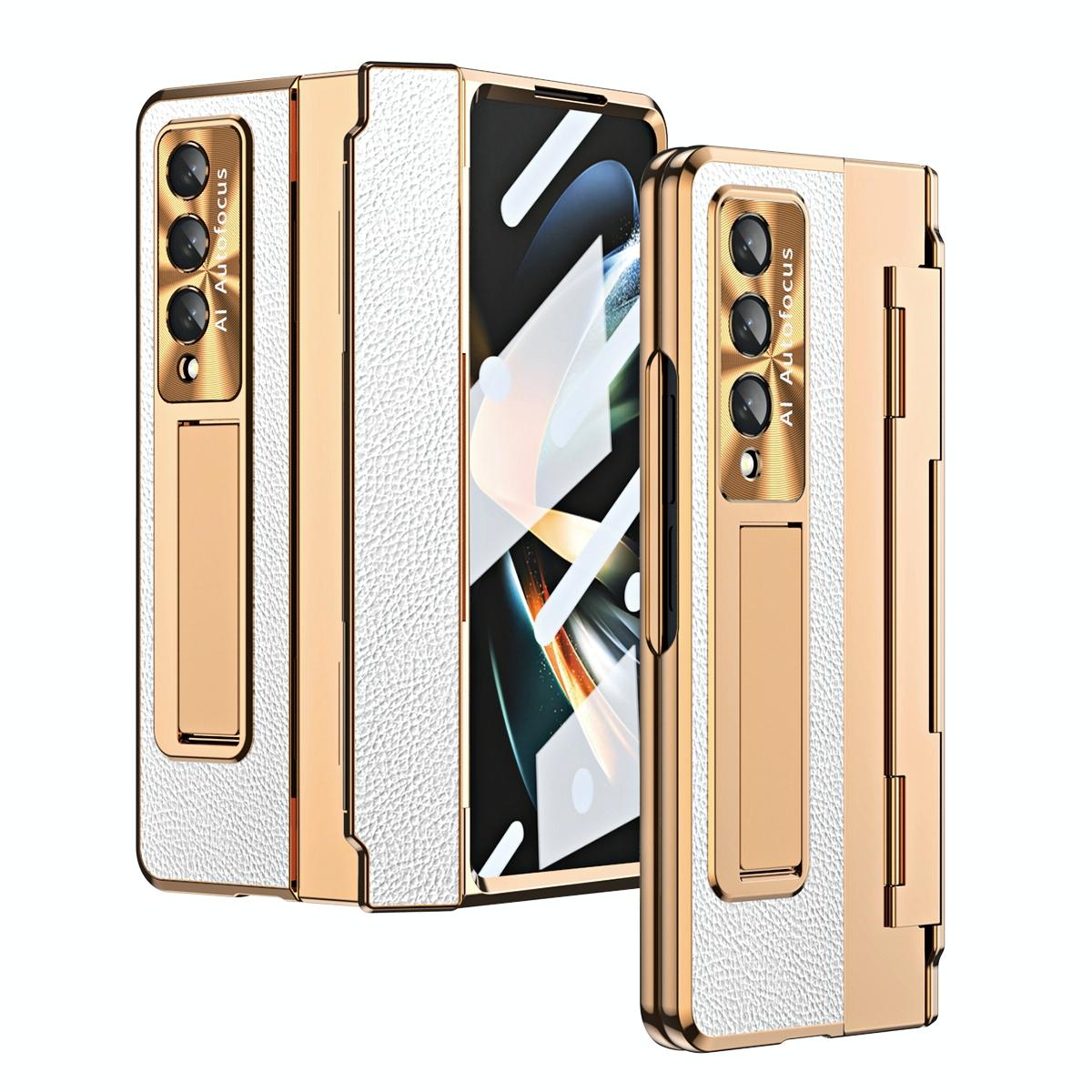 For Samsung Galaxy z Fold4 5G Full Coverage Phone Case with Hinge - Integrated Design - Gold + White