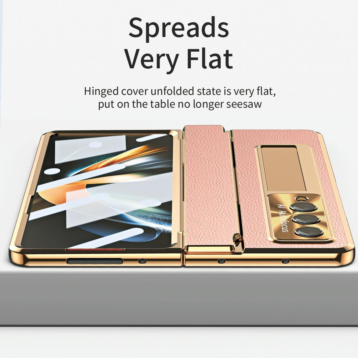 For Samsung Galaxy z Fold4 5G Full Coverage Phone Case with Hinge - Integrated Design - Gold + White