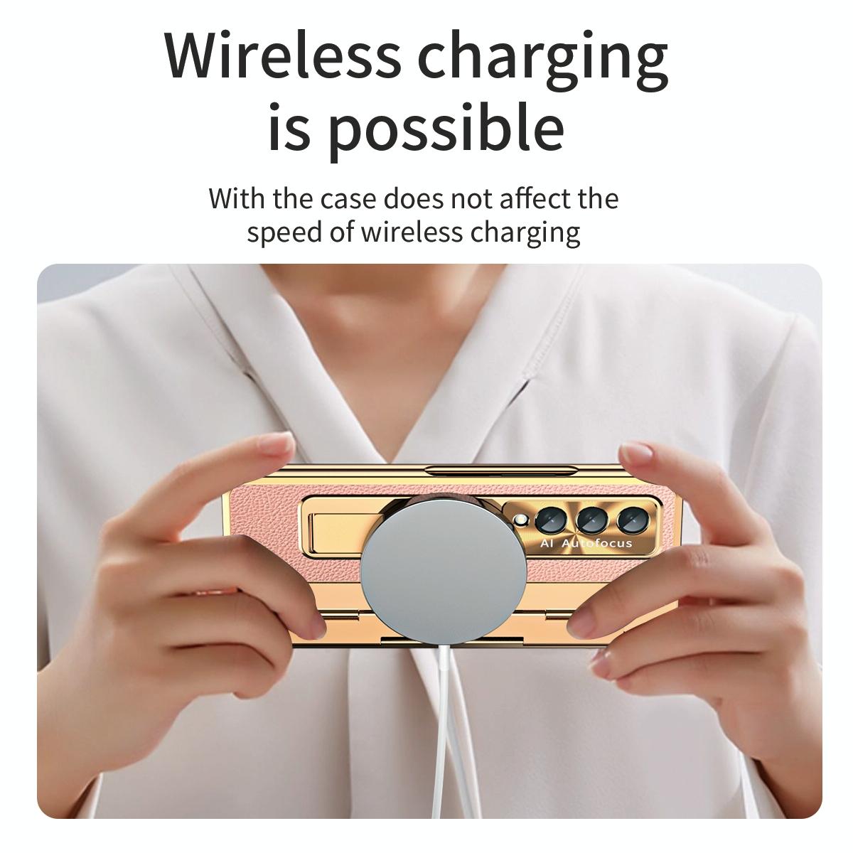 For Samsung Galaxy z Fold4 5G Full Coverage Phone Case with Hinge - Integrated Design - Gold + White