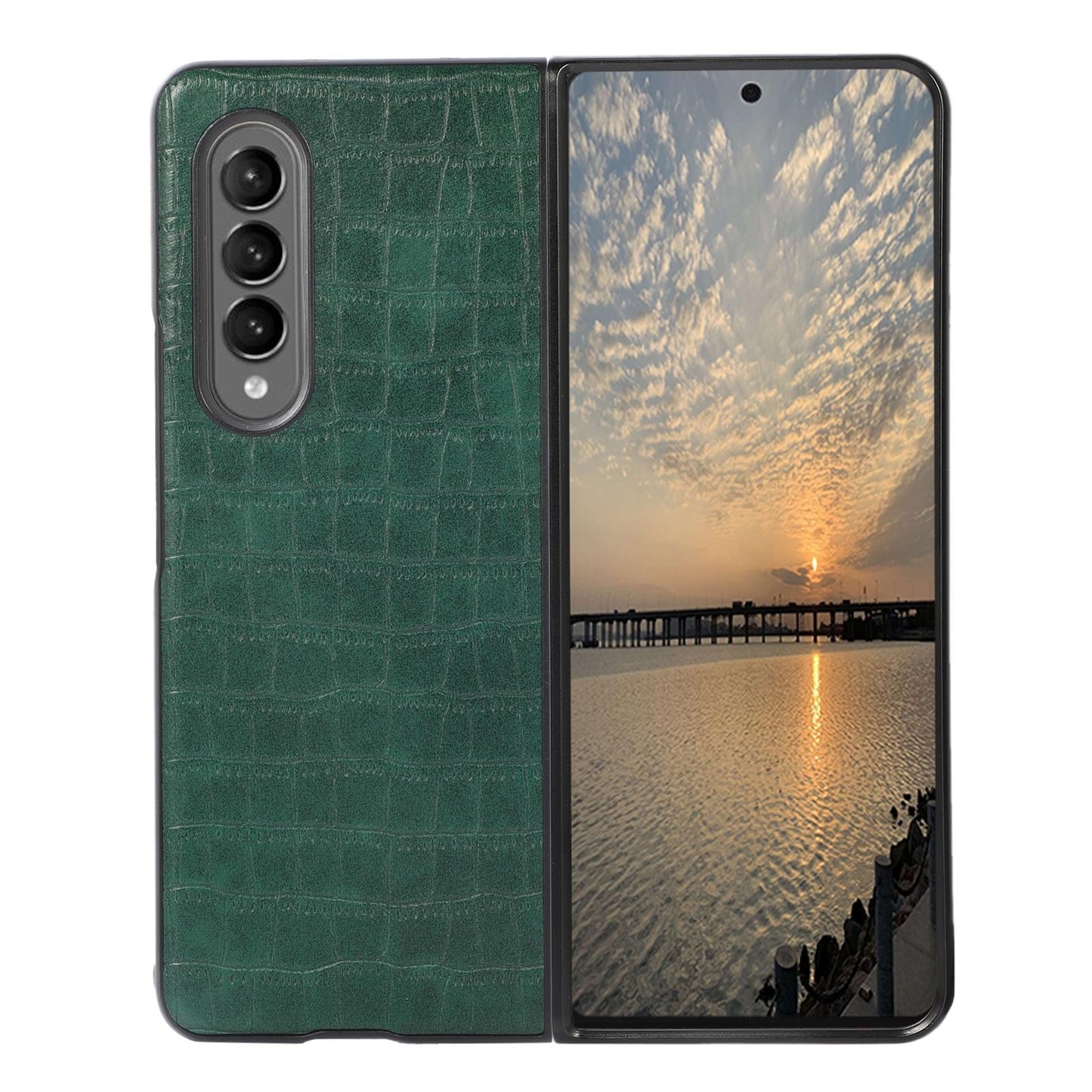 For Samsung Galaxy Z Fold4 5G Foldable Crocodile Texture Phone Case - Pu Leather - Light Brown