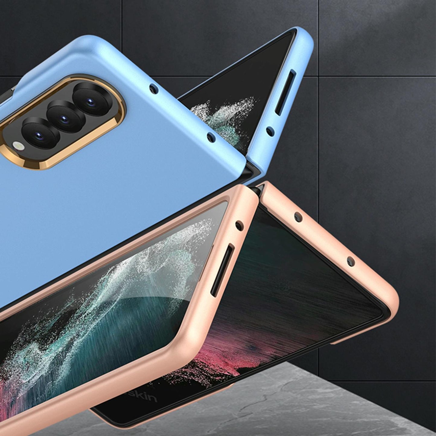 For Samsung Galaxy Z Fold4 5G Electroplating Lens Frame Case - Ultra Thin - Rose Gold