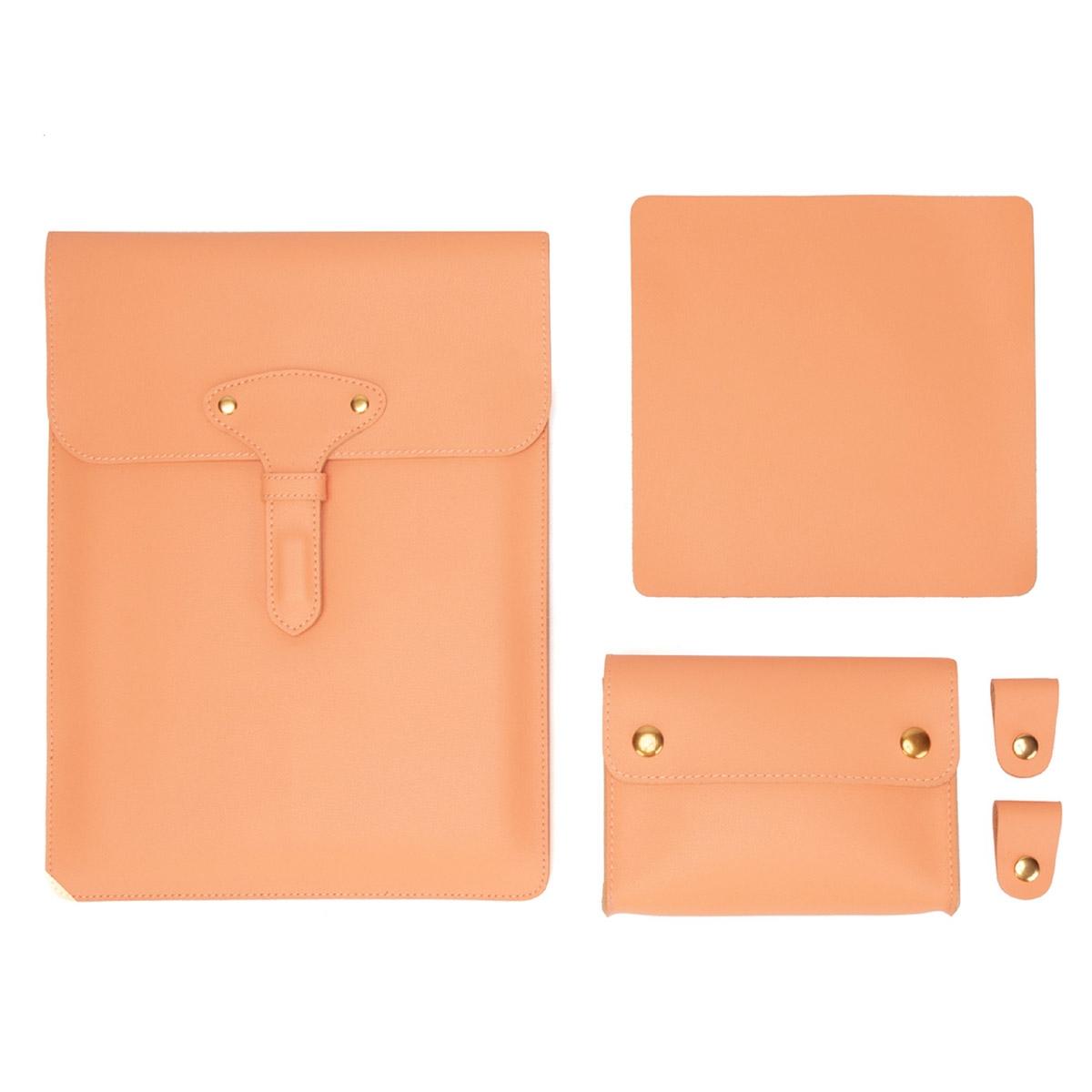 3-in-1 Waterproof Leather Laptop Liner Bag - 13 Inches - Apricot
