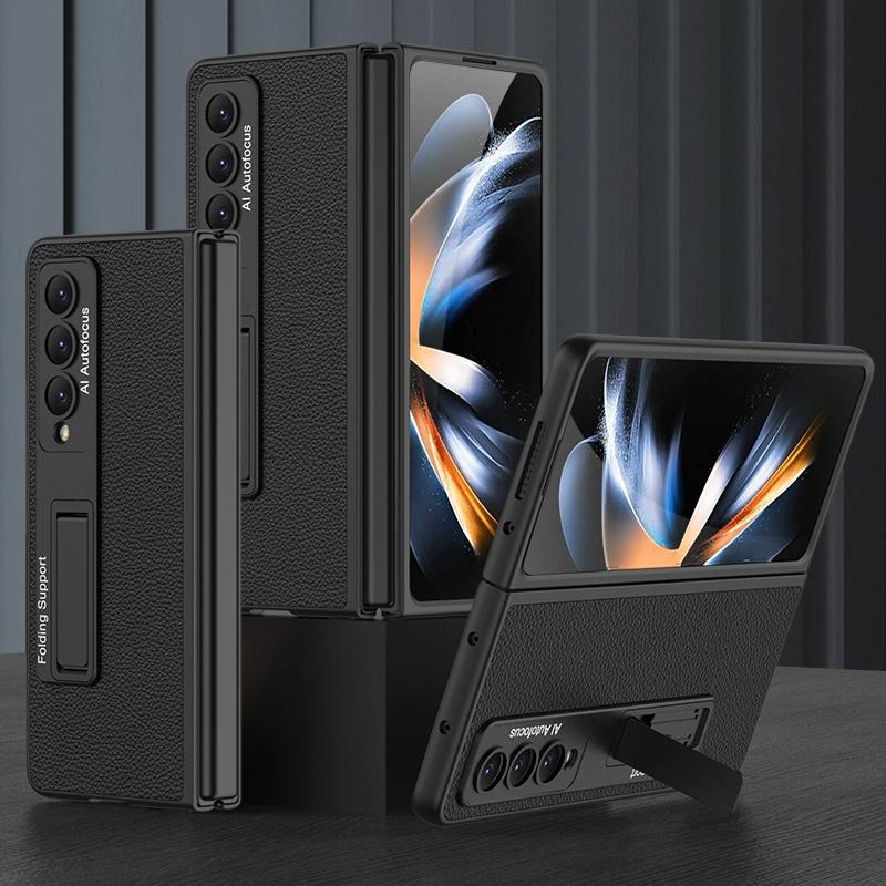 For Samsung Galaxy Z Fold4 5G Leather Case With Stand - Ultra Thin - Black