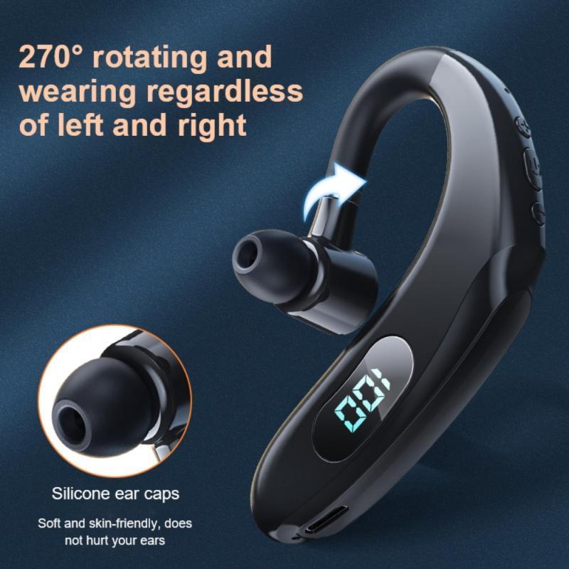 Wireless Bluetooth Earhook Earphones with Digital Display - Business Sports - Yellow