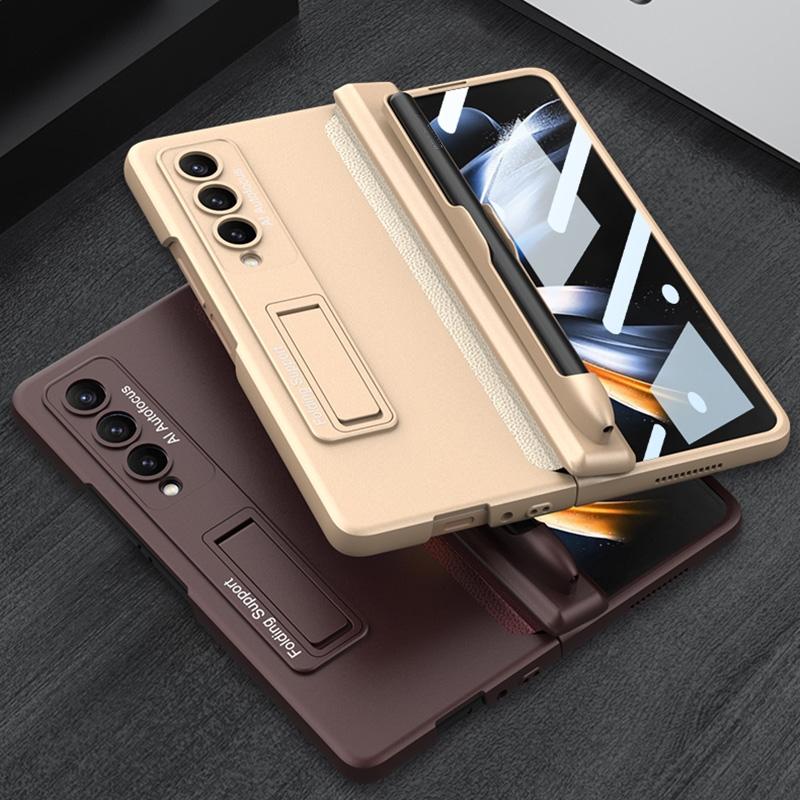 For Samsung Galaxy Z Fold4 5G Foldable Magnetic Flip Case With Holder & Pen Slot - Gkk - Gold
