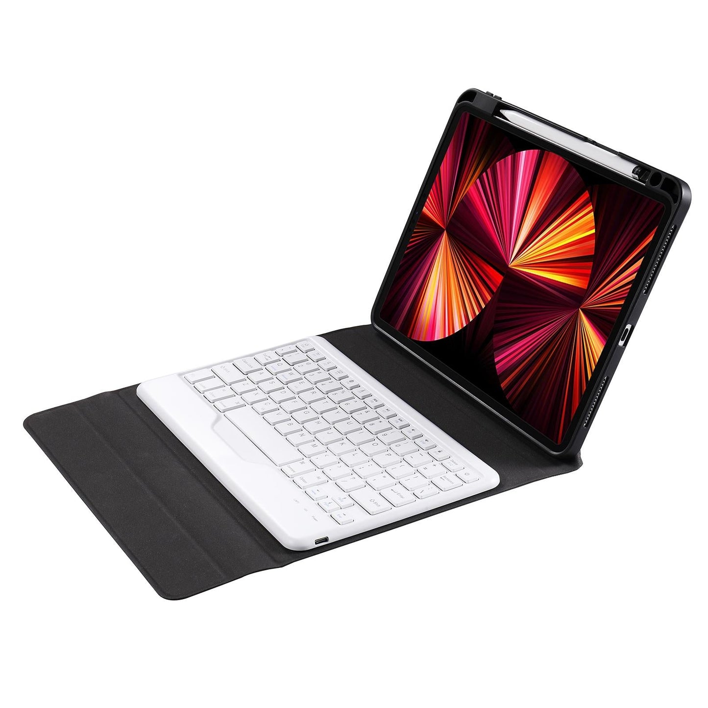 Bluetooth Keyboard Leather Case For Ipad 9.7 With Triangle Holder & Pen Slot - Gradient Blue Pink