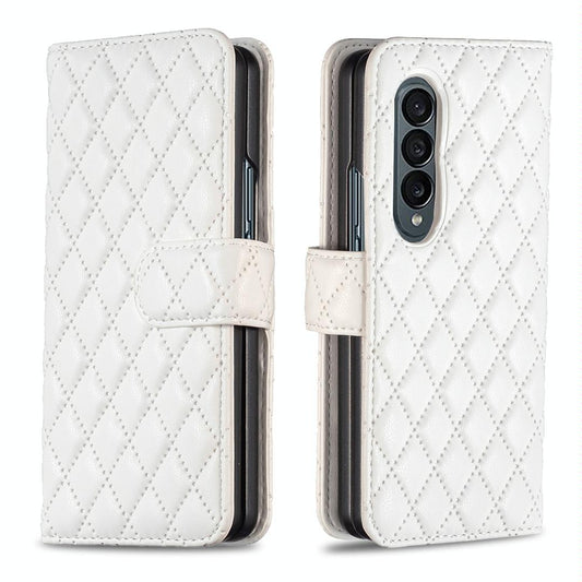 For Samsung Galaxy Z Fold4 5G Diamond Lattice Flip Wallet Case - White