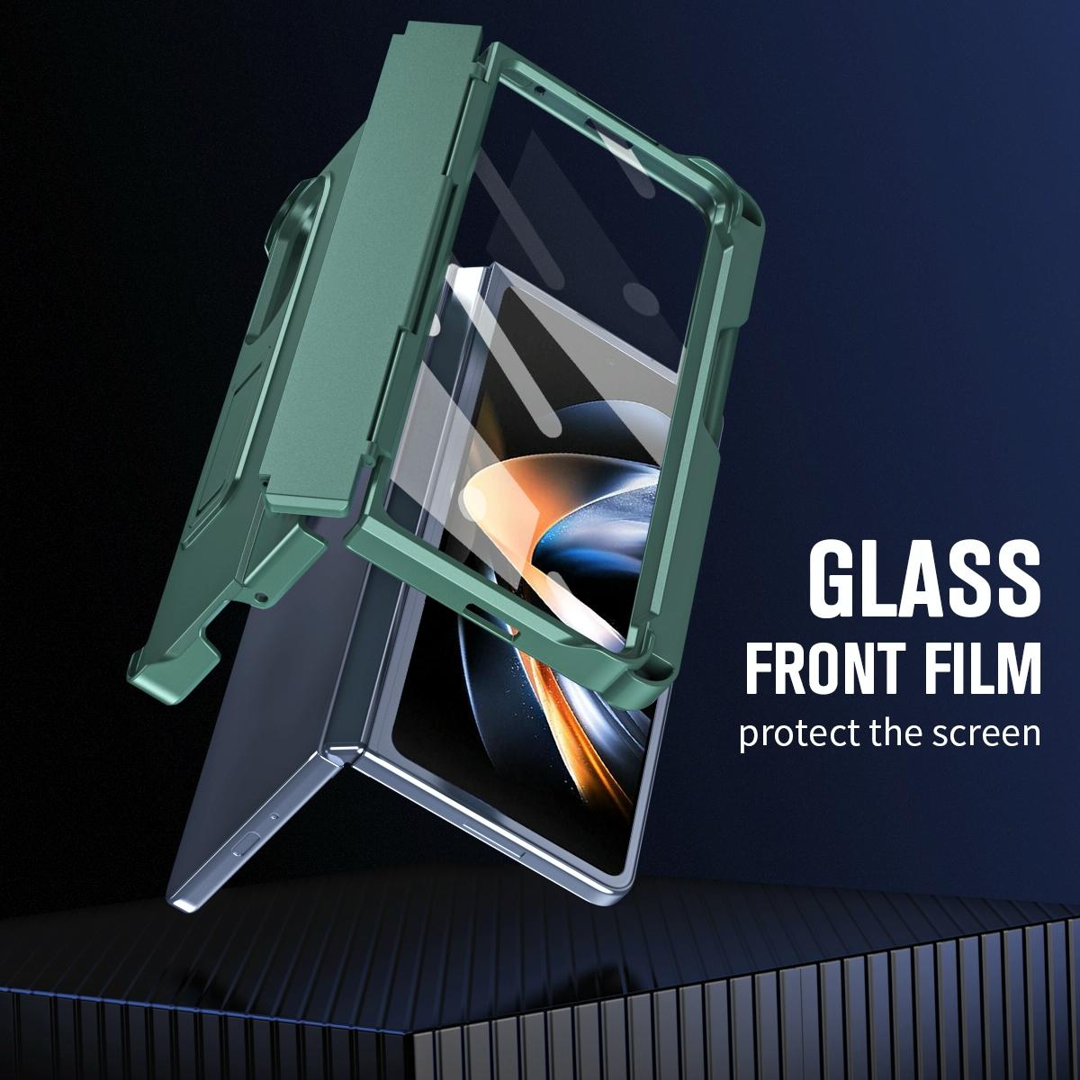 For Samsung Galaxy Z Fold4 5G Shockproof Diamond Case With Hinge And Pen - Green