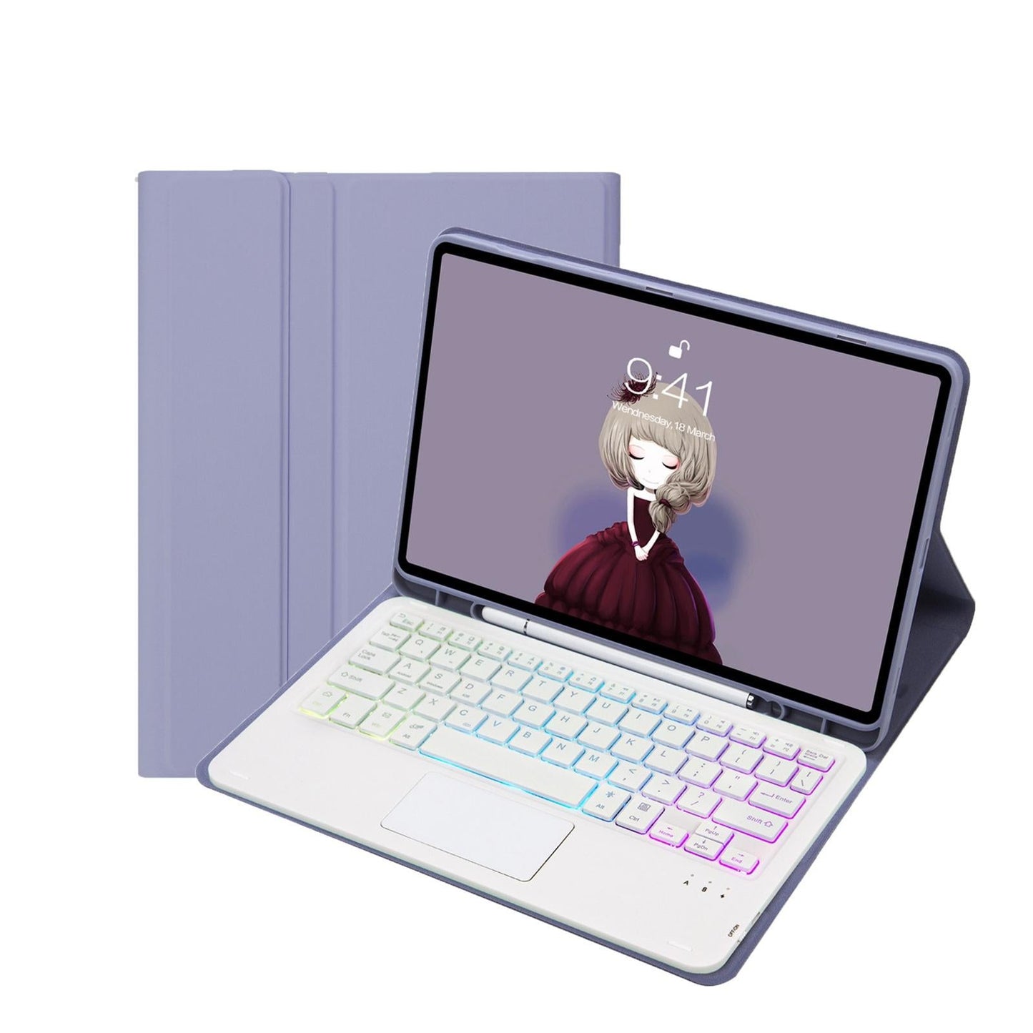 Bluetooth Keyboard Leather Tablet Case For Ipad 10.2 / 10.5 / Air 2019 With Touch Pad & Backlight - Purple
