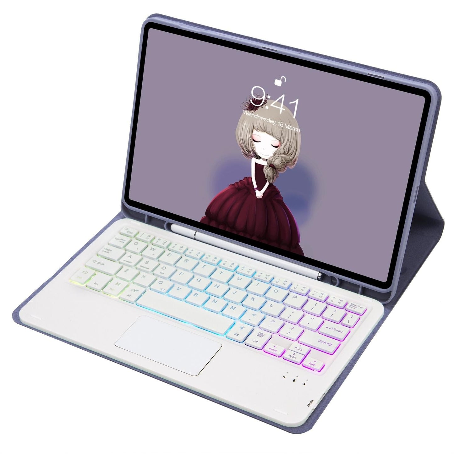 Bluetooth Keyboard Leather Tablet Case For Ipad 10.2 / 10.5 / Air 2019 With Touch Pad & Backlight - Purple