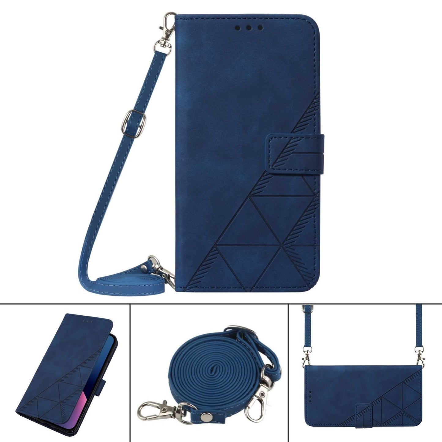 For Samsung Galaxy z Fold4 5G Embossed Leather Flip Crossbody Phone Case - 3d Design - Blue