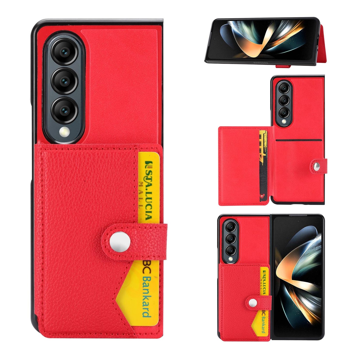 For Samsung Galaxy Z Fold4 5G Samsung Galaxy Z Fold4 Litchi Pattern Single Button Card Holder Phone Case - Black