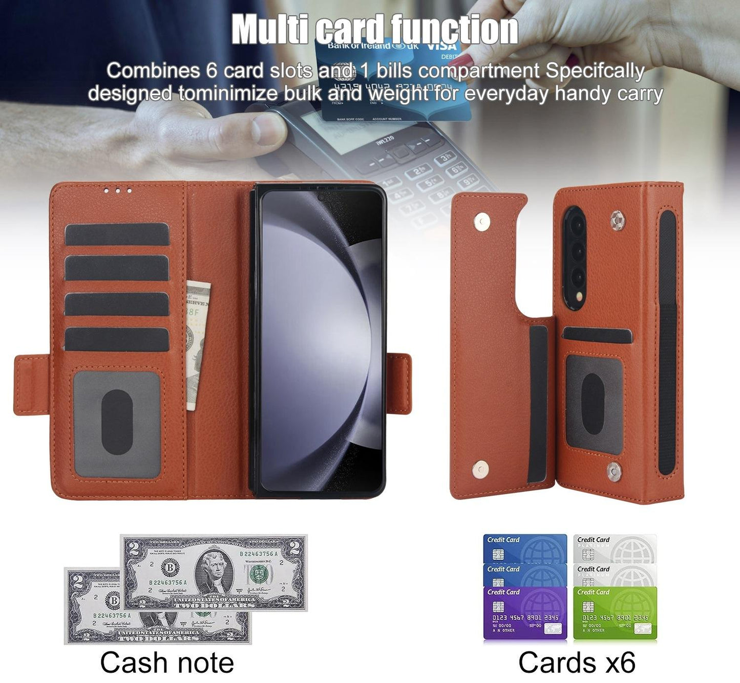 For Samsung Galaxy Z Fold4 5G Leather Phone Case With Pen Slot - Brown