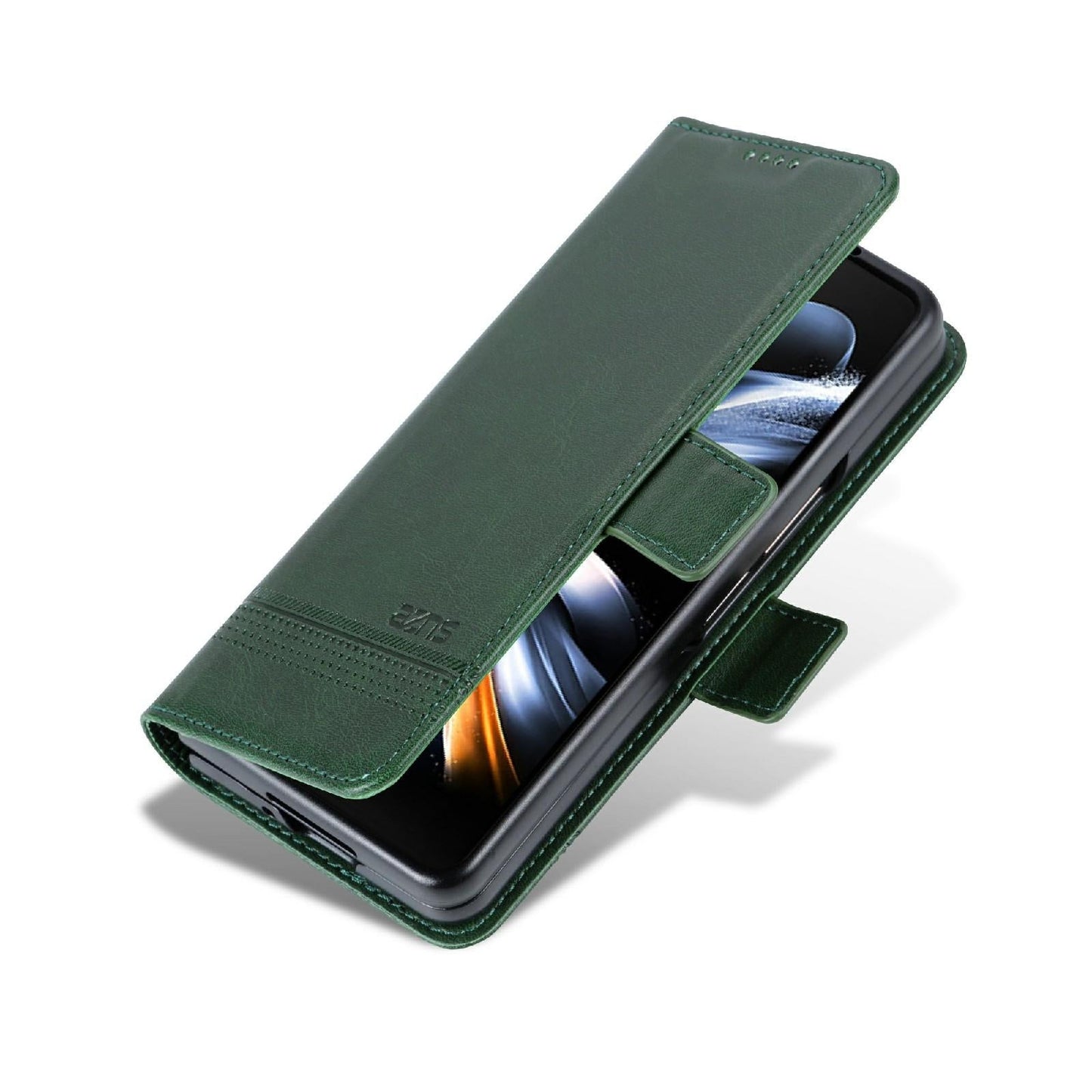 For Samsung Galaxy Z Fold4 5G Leather Magnetic Phone Case - Calf Texture - Dark Blue