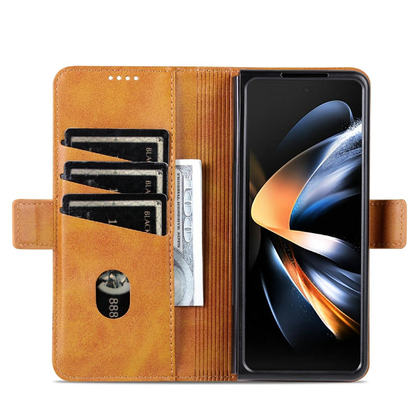 For Samsung Galaxy Z Fold4 5G Leather Magnetic Phone Case - Calf Texture - Dark Blue