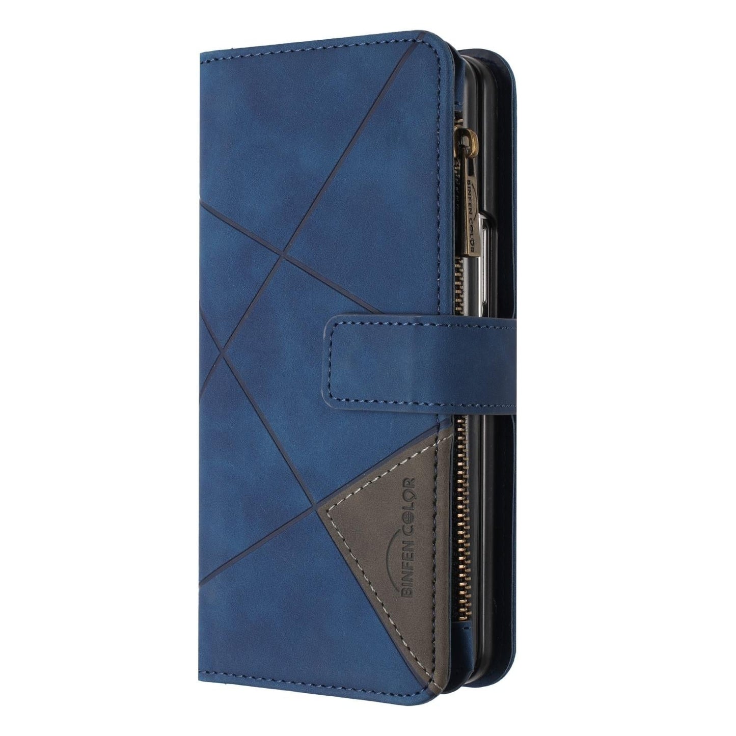 For Samsung Galaxy Z Fold4 5G Leather Zip Wallet With Rhombus Texture - Blue