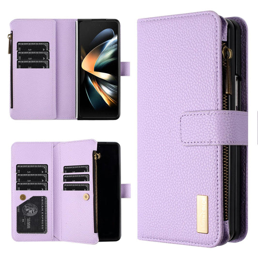 For Samsung Galaxy Z Fold4 5G Litchi Texture Zip Wallet - Purple