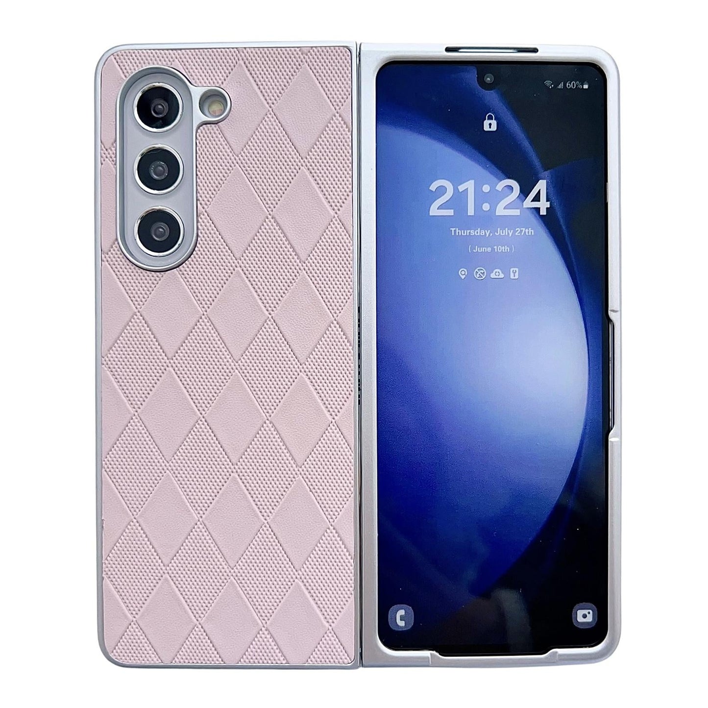 For Samsung Galaxy Z Fold4 5G Checkered Leather Phone Case With Pearlescent Finish - Purple
