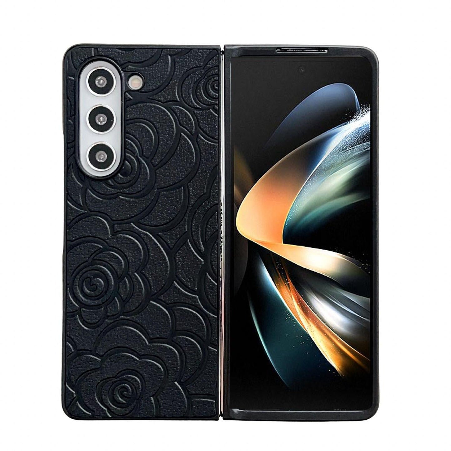 For Samsung Galaxy Z Fold4 5G Floral Print Protective Phone Case - Black