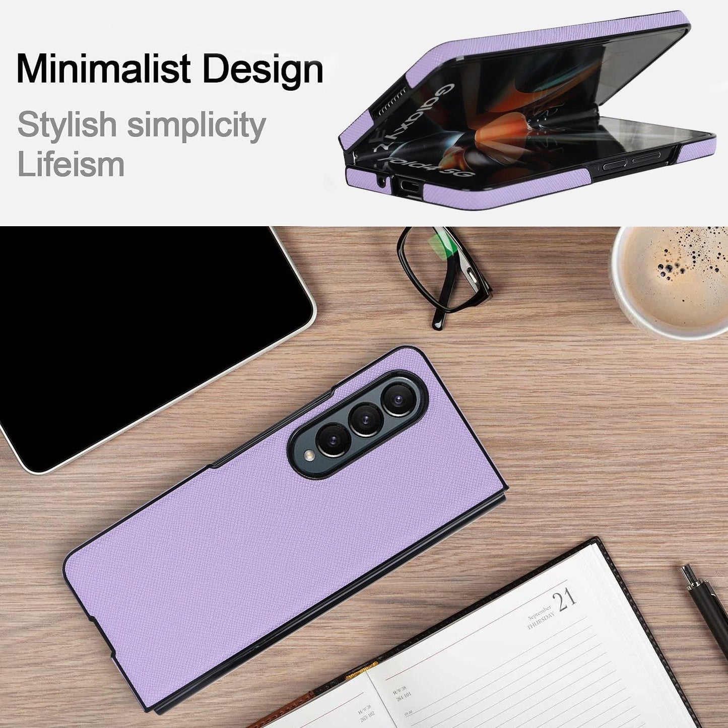 For Samsung Galaxy Z Fold4 5G Foldable Cross Pattern Phone Case - Compact Design - Purple