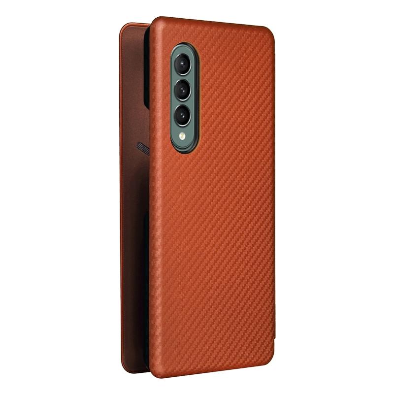 For Samsung Galaxy Z Fold4 5G Carbon Fiber Flip Leather Case - Brown