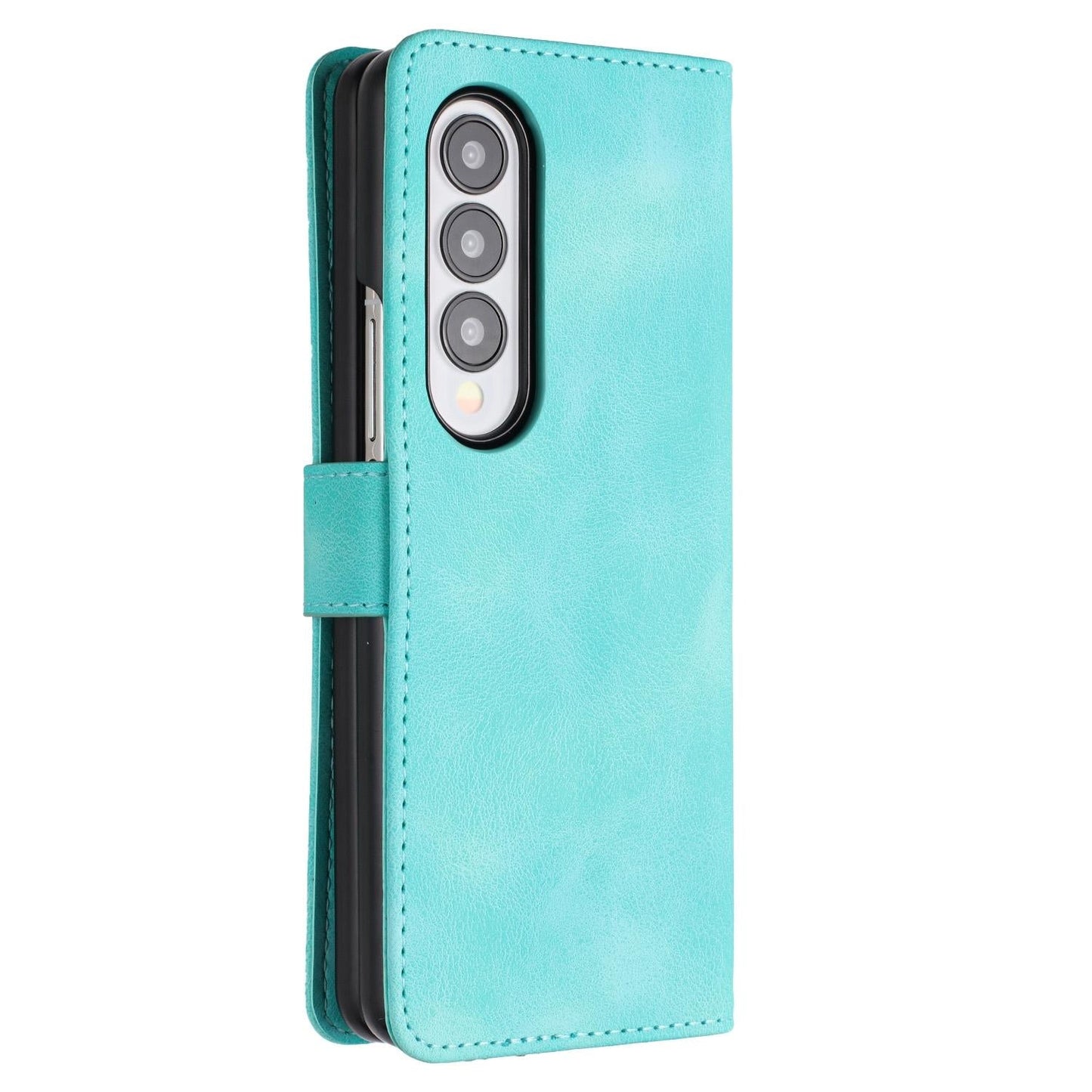 For Samsung Galaxy Z Fold4 5G Leather Phone Case With Heart Pattern - Light Blue