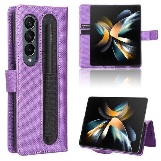 For Samsung Galaxy Z Fold4 5G Textured Leather Phone Case - Purple