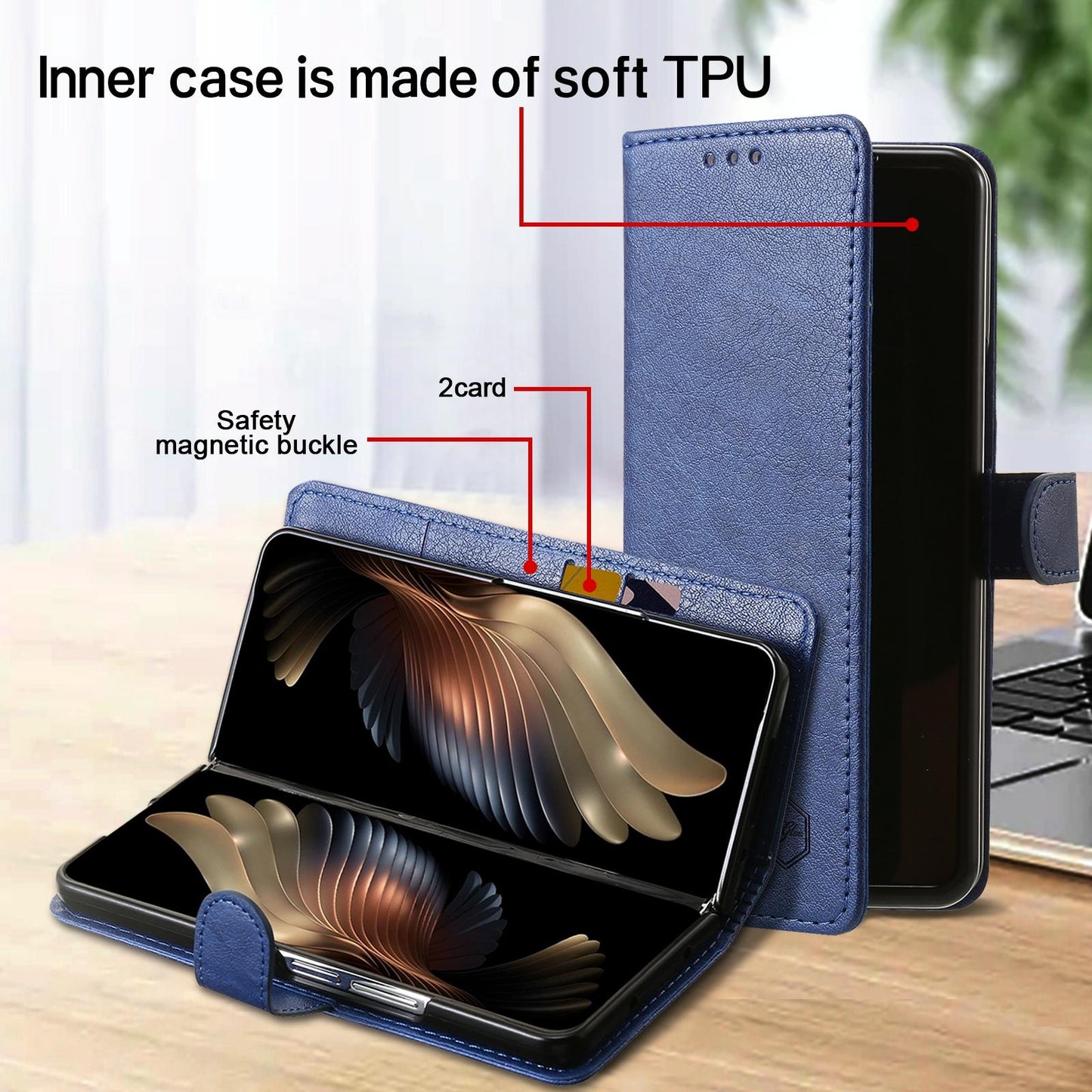 For Samsung Galaxy Z Fold4 5G Leather Texture Phone Case - Pu Tpu - Light Blue