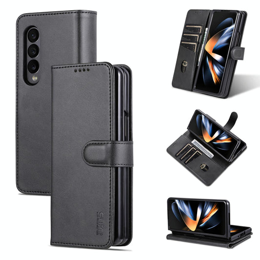 For Samsung Galaxy Z Fold4 5G Leather Phone Case - Smooth Calf Texture - Black