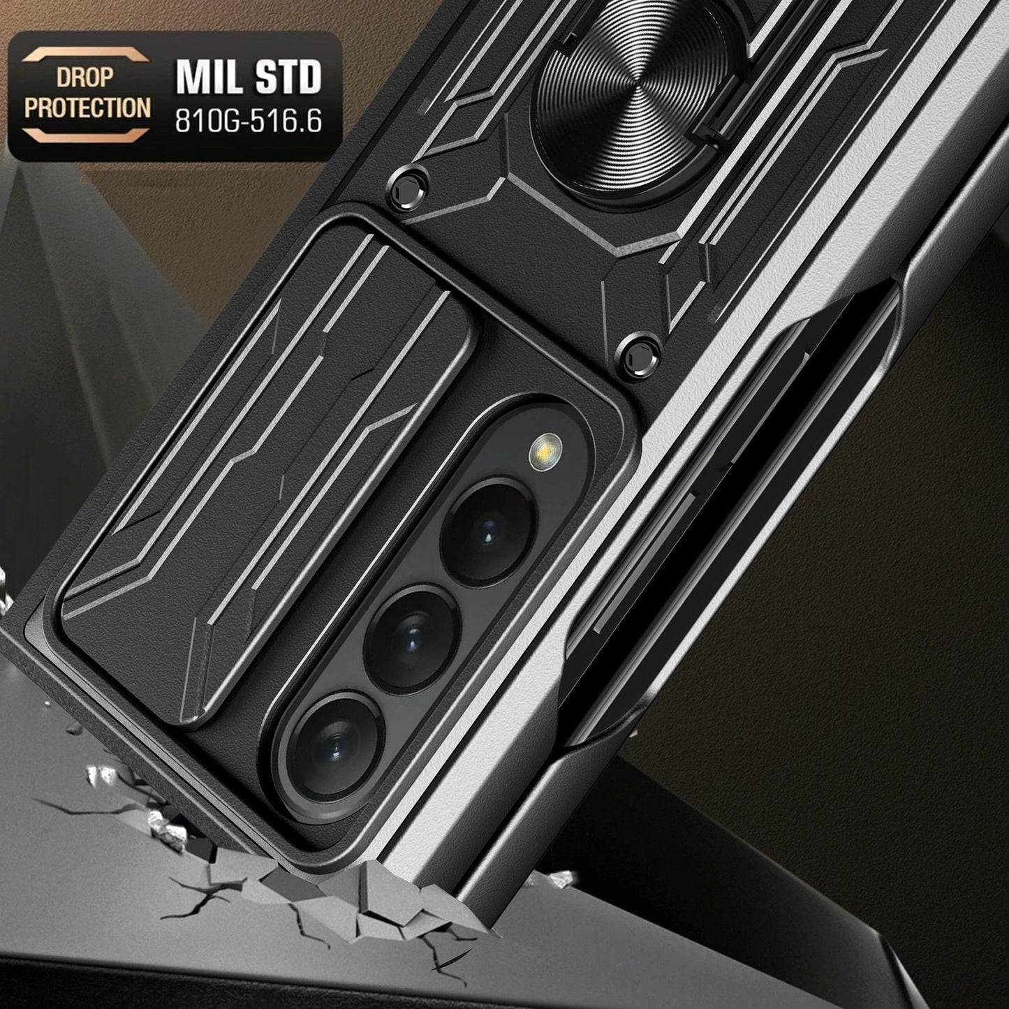 For Samsung Galaxy z Fold4 5G Protective Sliding Camshield Phone Case - Grey