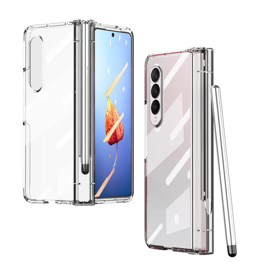 For Samsung Galaxy Z Fold4 5G Case With Pen Slot - Electroplated Full Body - Transparent