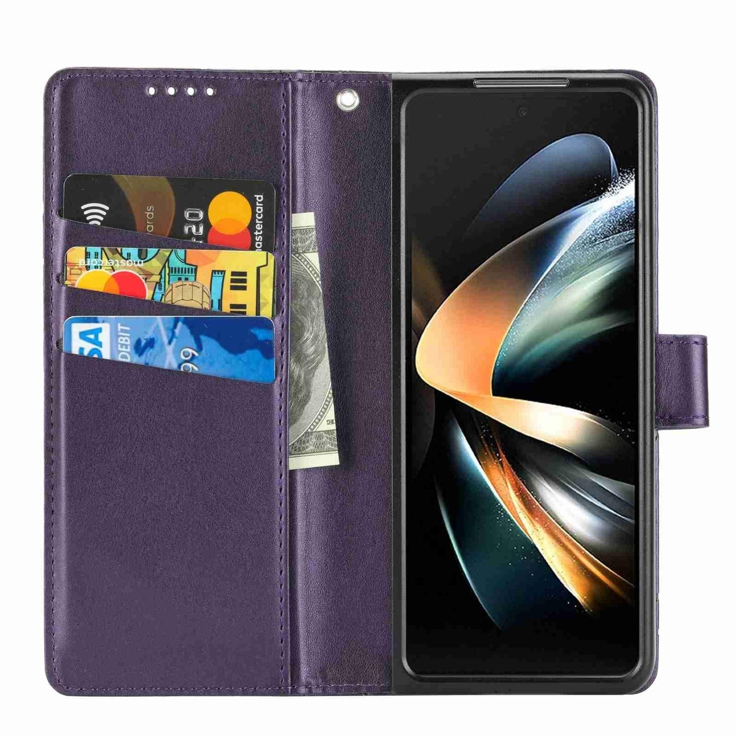 For Samsung Galaxy Z Fold4 5G Embossed Pu Leather Phone Case - Purple