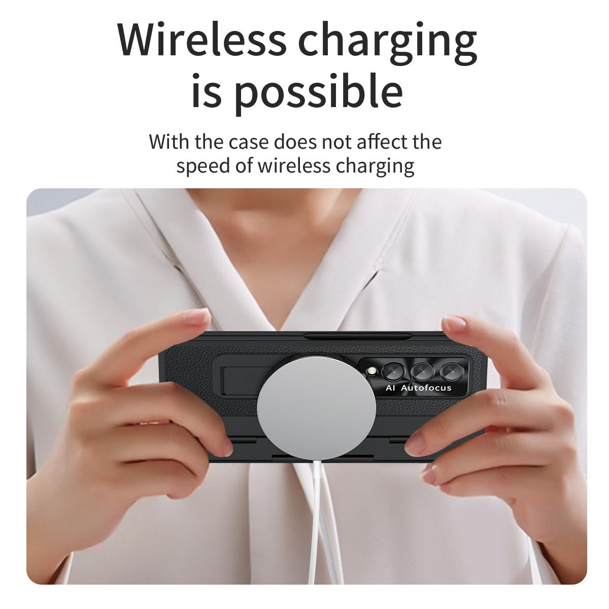 For Samsung Galaxy z Fold4 5G Full Coverage Phone Case with Hinge - Integrated Design - Gold + Pink