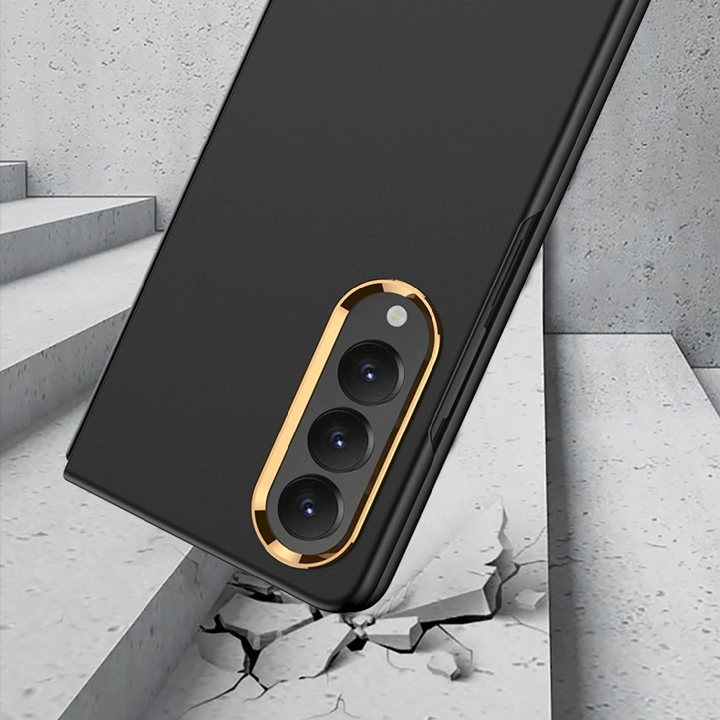 For Samsung Galaxy Z Fold4 5G Electroplating Lens Frame Case - Ultra Thin - Brown