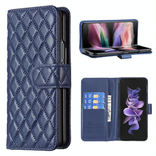 For Samsung Galaxy Z Fold4 5G Samsung Fold 4 Diamond Lattice Wallet Case - Sleek And Stylish - Blue
