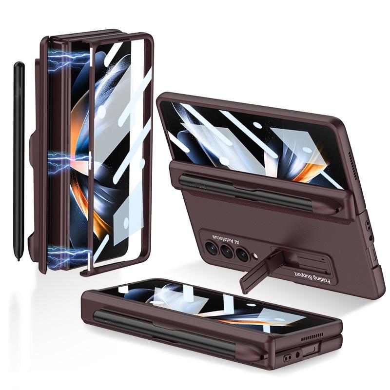For Samsung Galaxy Z Fold4 5G Foldable Magnetic Flip Case With Holder & Pen Slot - Gkk - Champagne Gold