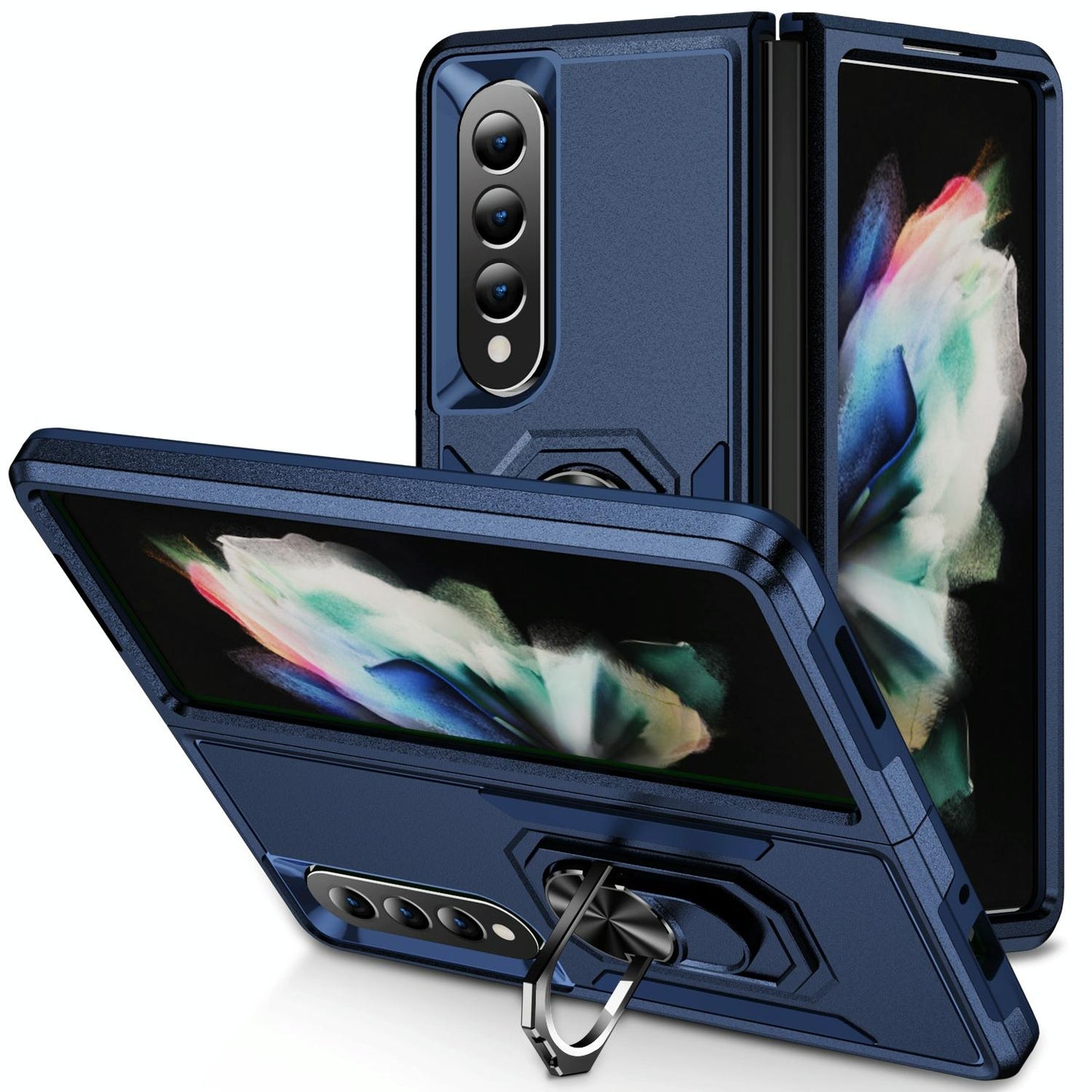 For Samsung Galaxy Z Fold4 5G Shockproof Case With Holder - Pc Tpu - Blue