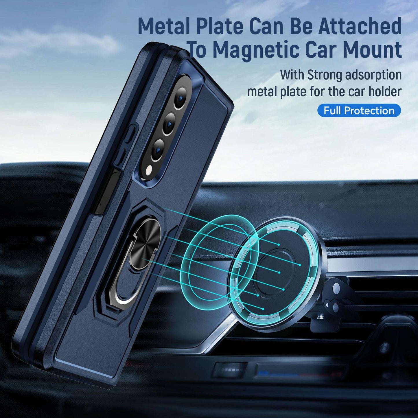 For Samsung Galaxy Z Fold4 5G Shockproof Case With Holder - Pc Tpu - Blue