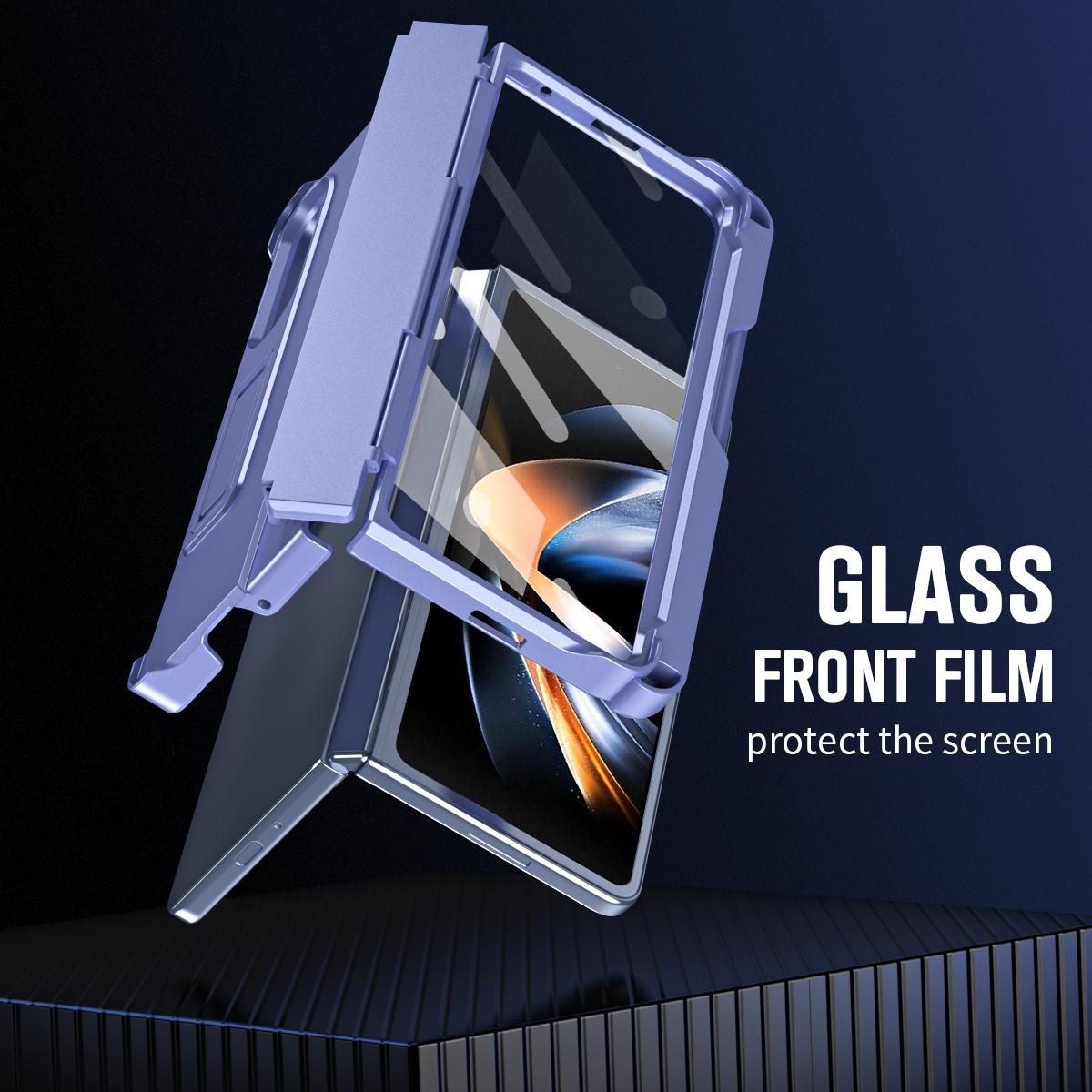 For Samsung Galaxy Z Fold4 5G Shockproof Diamond Case With Hinge And Pen - Purple