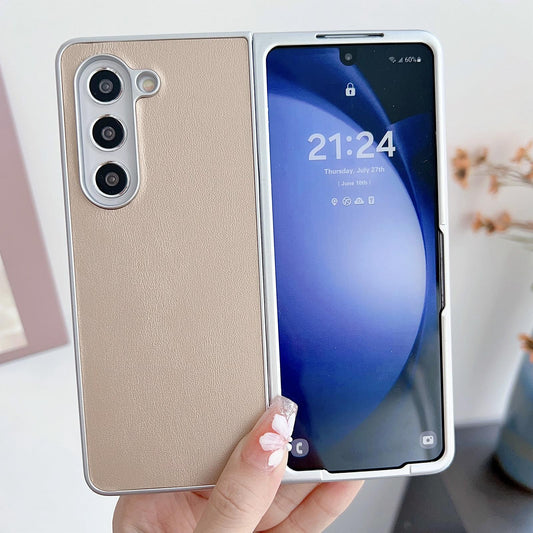 For Samsung Galaxy Z Fold4 5G Shiny Leather Phone Case With Metallic Finish - Gold